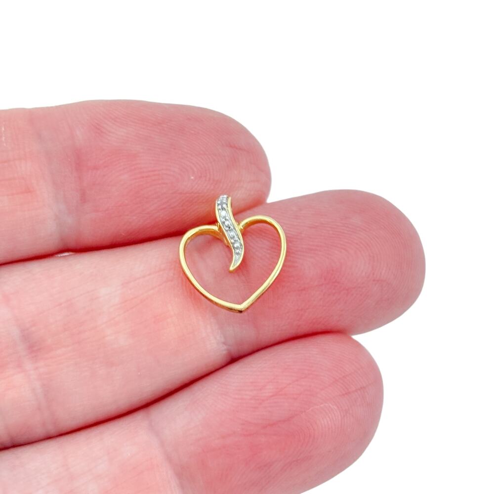 Vintage Gold-Tone Sterling Silver 925 Heart Diamond Pendant